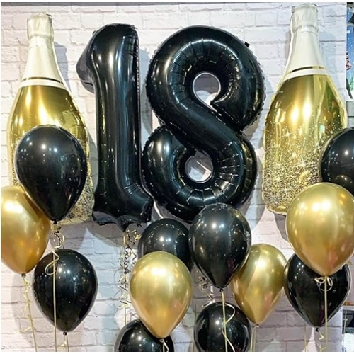 Zestaw balonów foliowych dekoracja na urodziny hel czarny cyfra 18